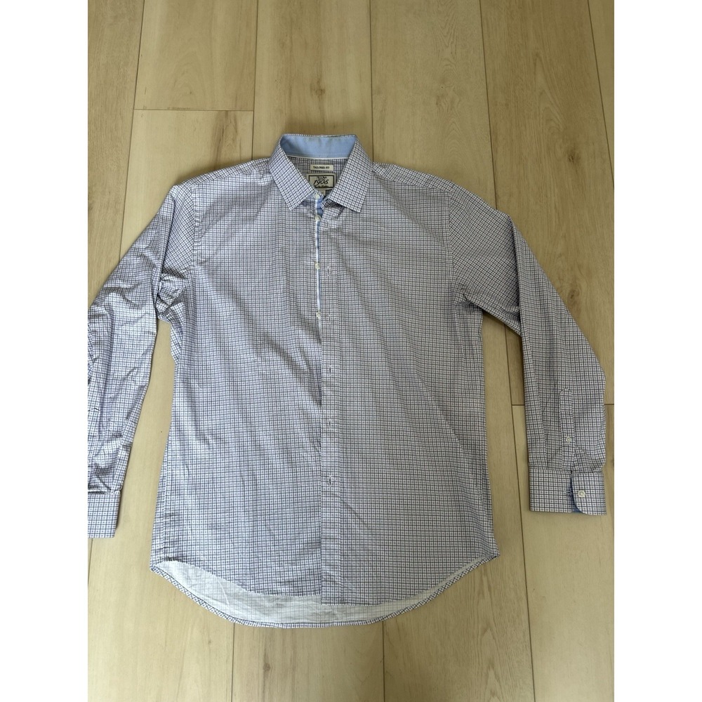 Jos. A. Bank 1905 Tailored Fit Dress Shirt 16.5 34 Check White Purple Blue
